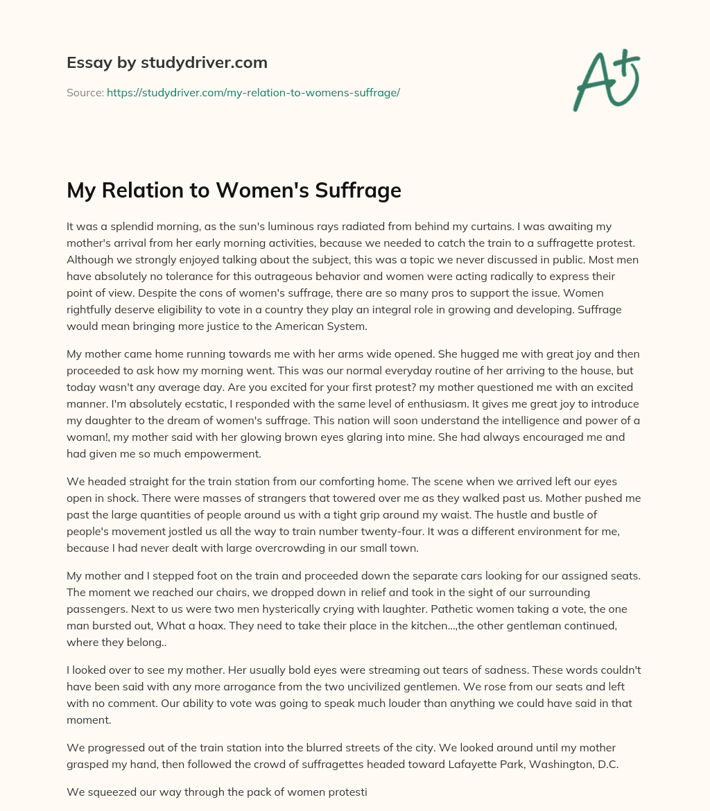 My Relation to Women’s Suffrage essay