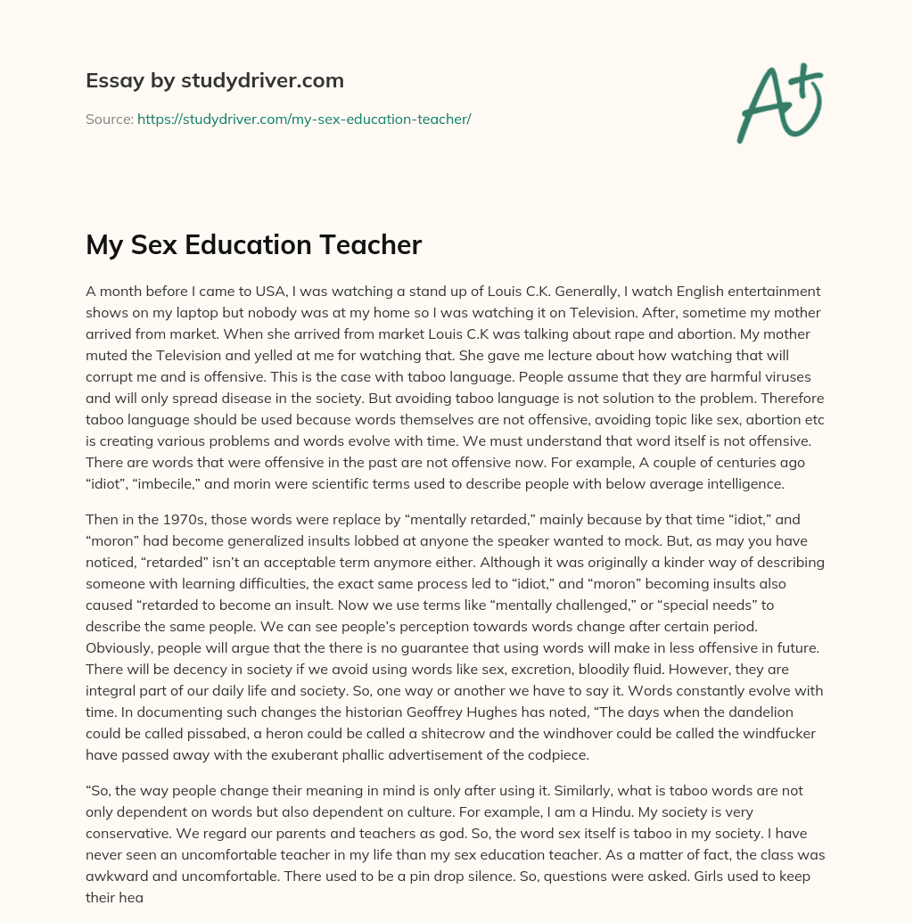 My Sex Education Teacher essay