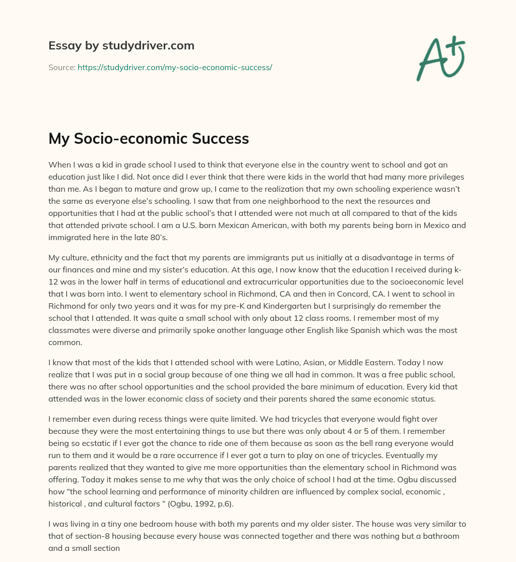 My Socio-economic Success essay