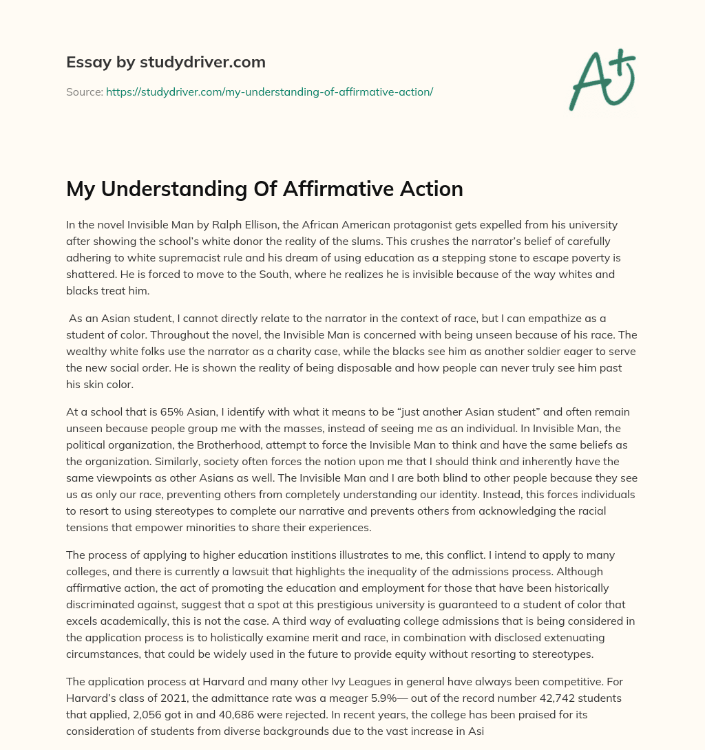 My Understanding of Affirmative Action essay