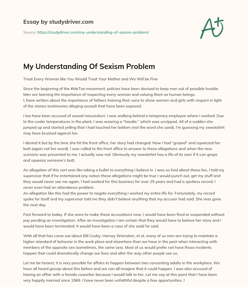 My Understanding of Sexism Problem essay