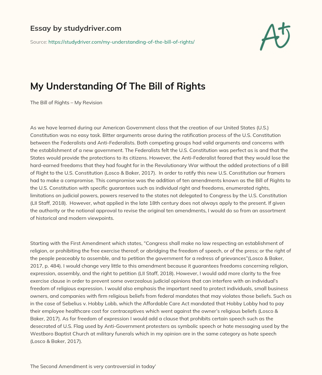 My Understanding of the Bill of Rights essay