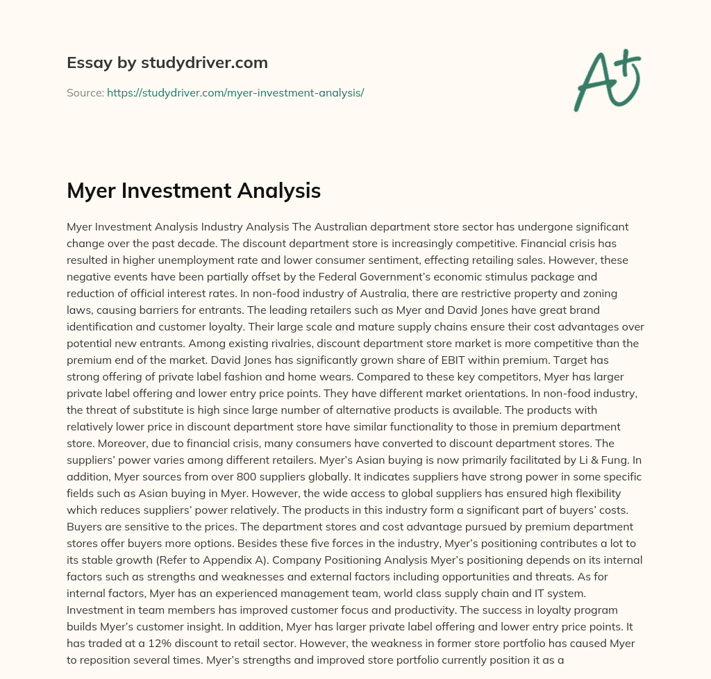 Myer Investment Analysis essay