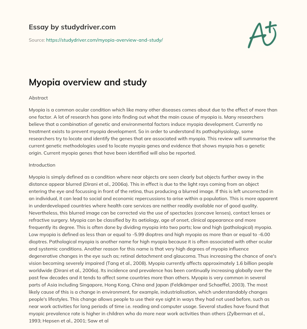 Myopia Overview and Study essay
