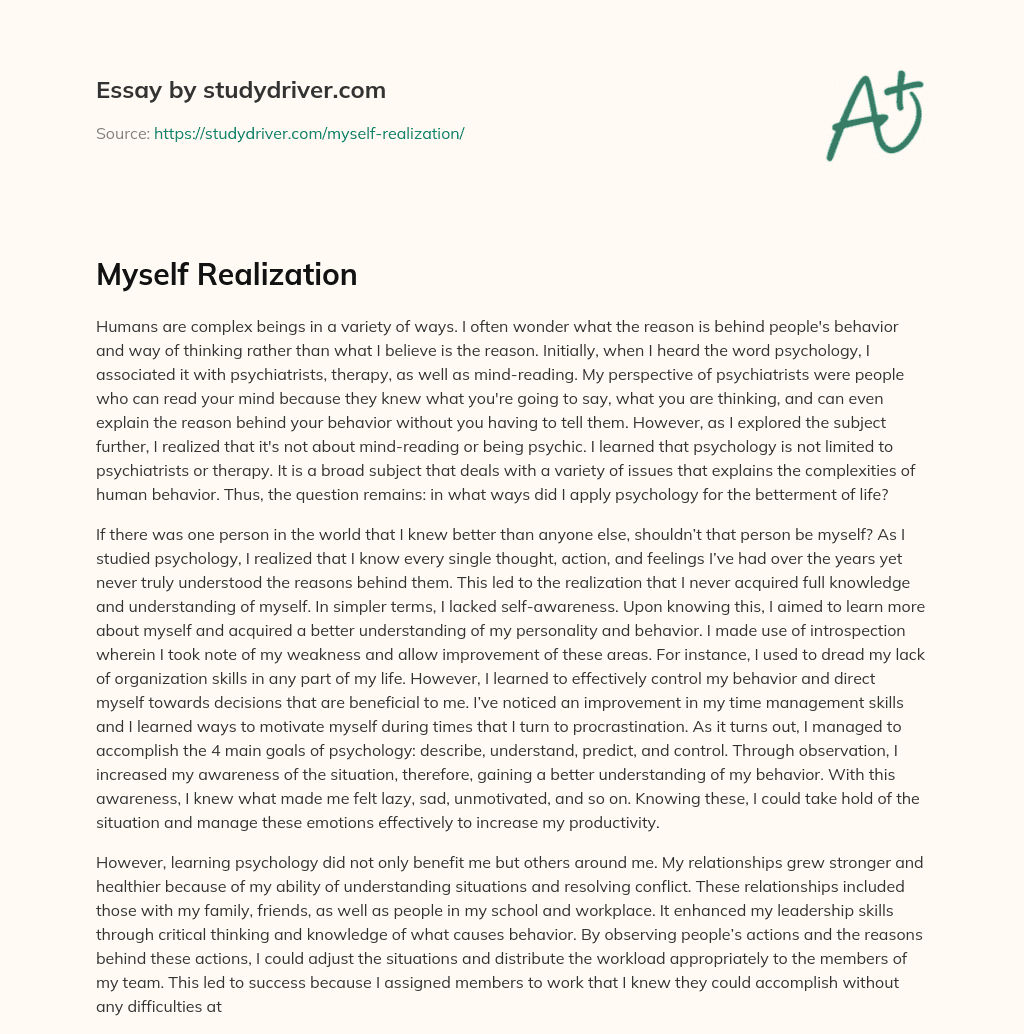 Myself Realization essay