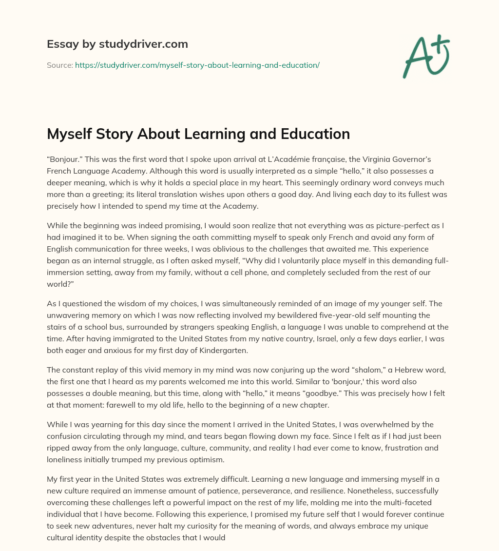 Myself Story about Learning and Education essay
