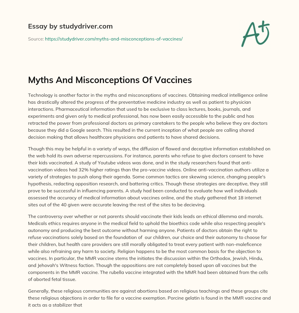Myths and Misconceptions of Vaccines essay