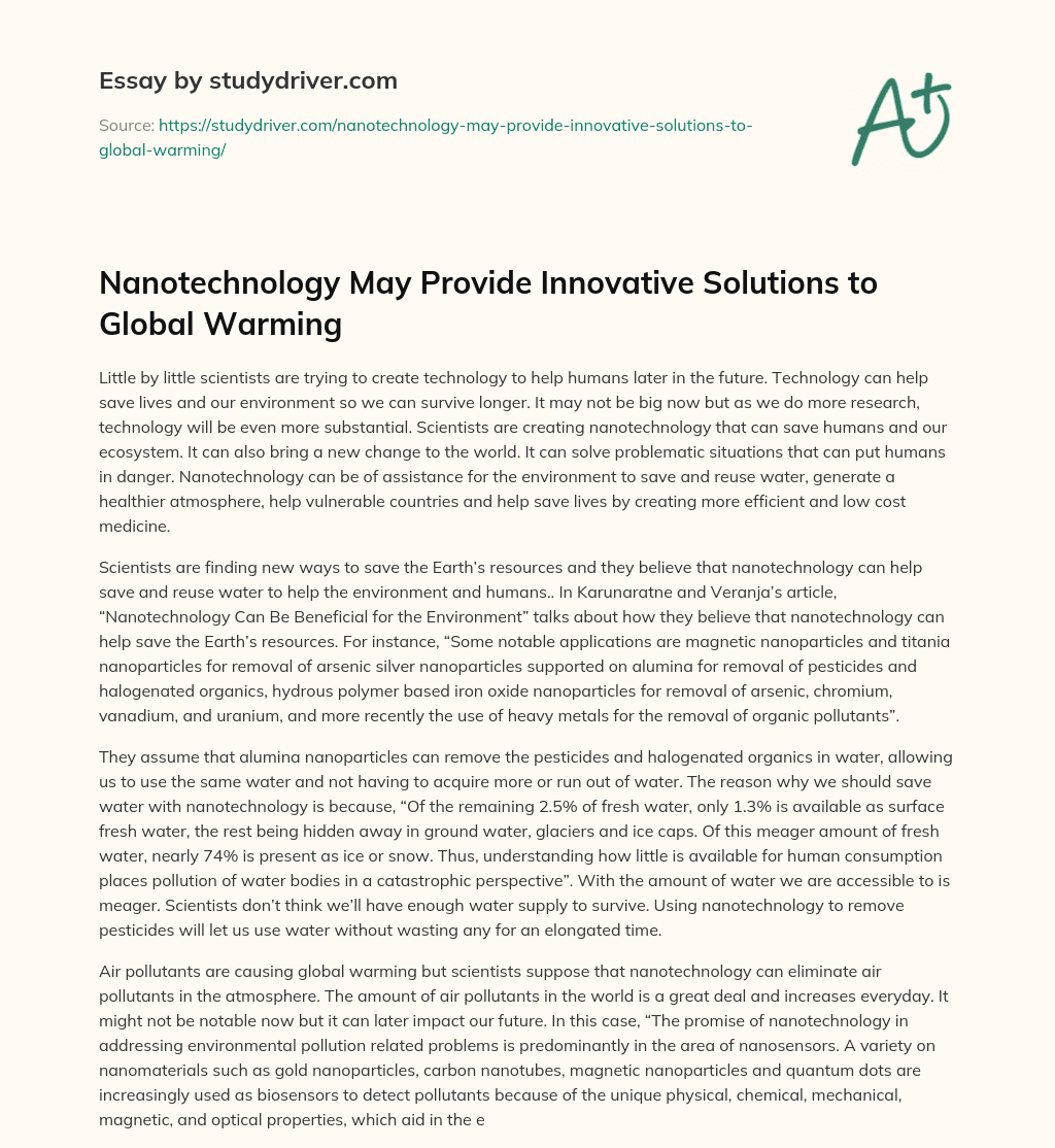 Nanotechnology May Provide Innovative Solutions to Global Warming essay