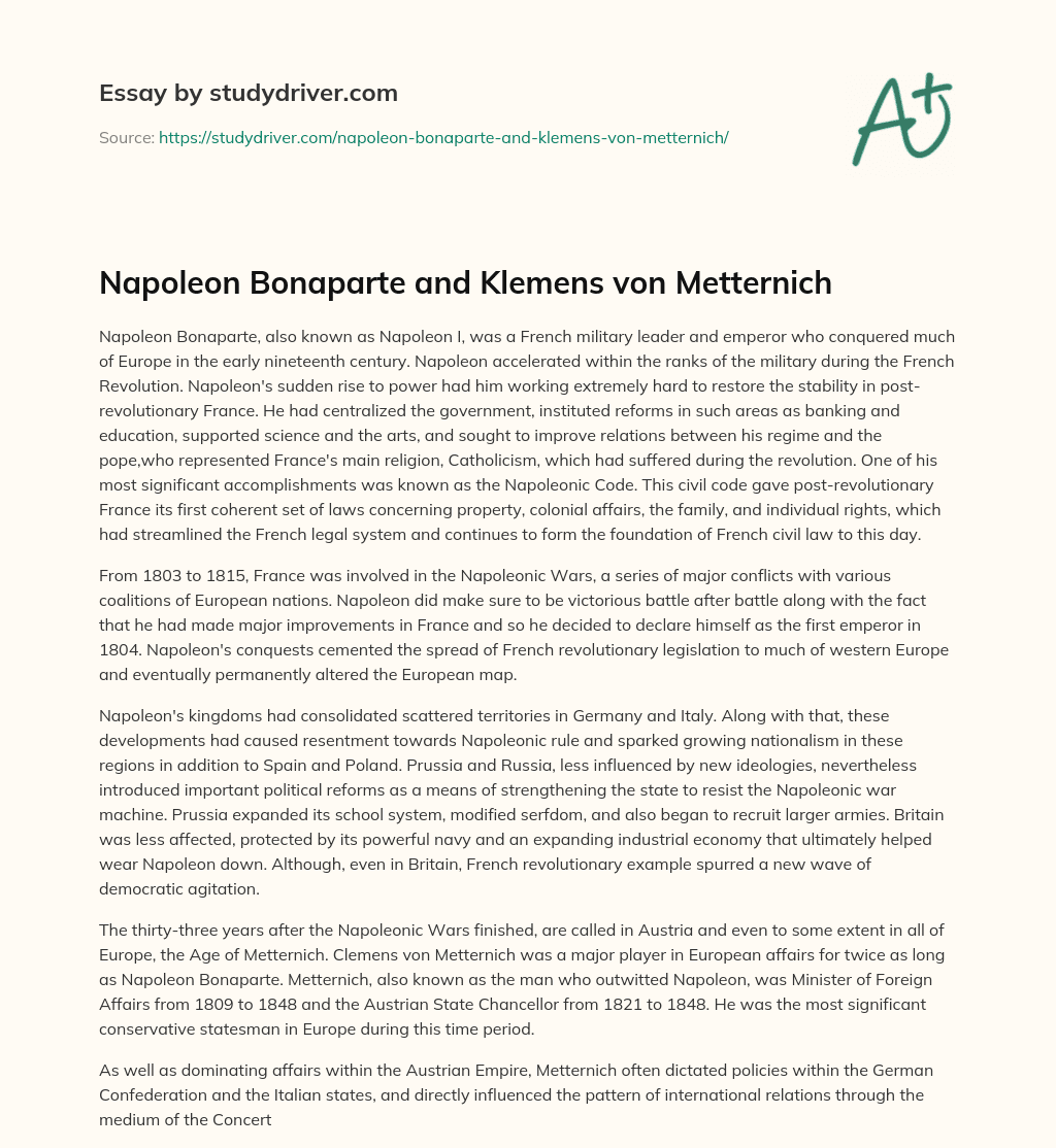 Napoleon Bonaparte and Klemens Von Metternich essay
