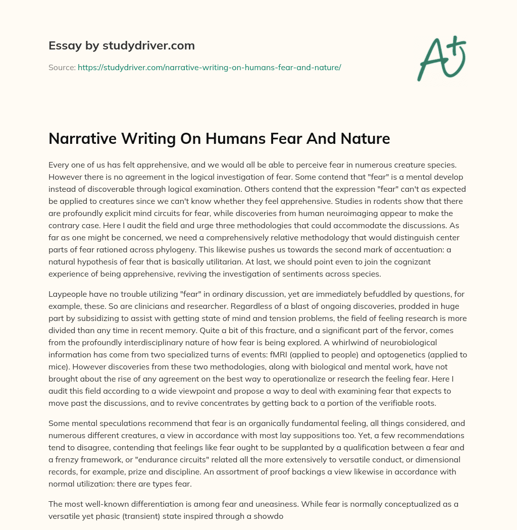 Narrative Writing on Humans Fear and Nature essay