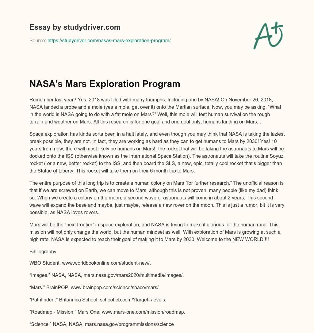 NASA’s Mars Exploration Program essay
