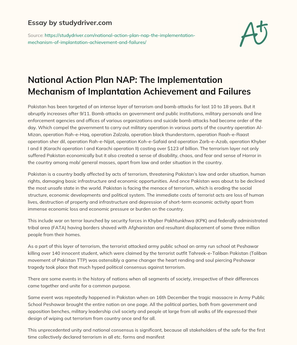 National Action Plan NAP: the Implementation Mechanism of Implantation Achievement and Failures essay