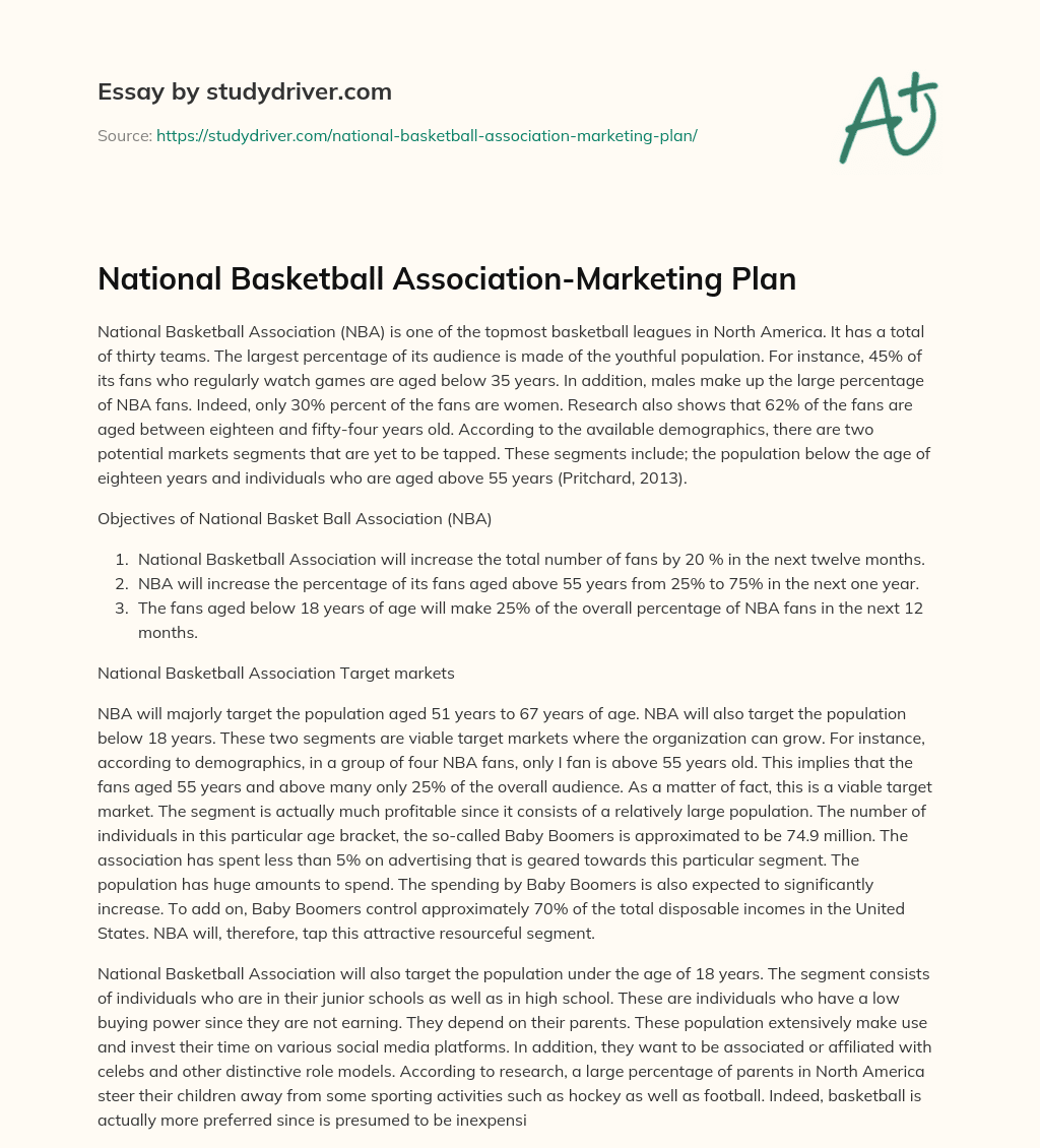National Basketball Association-Marketing Plan essay