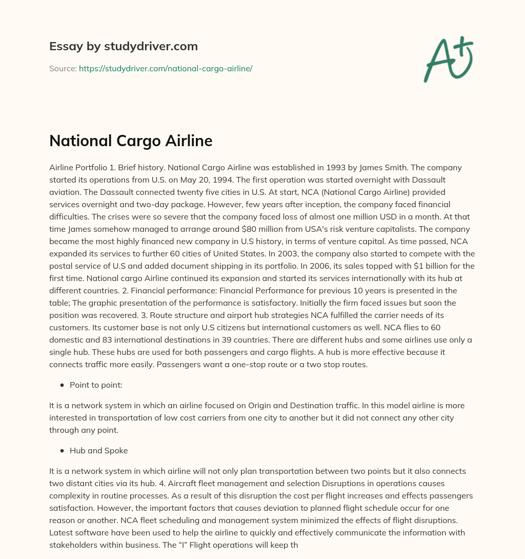 National Cargo Airline essay