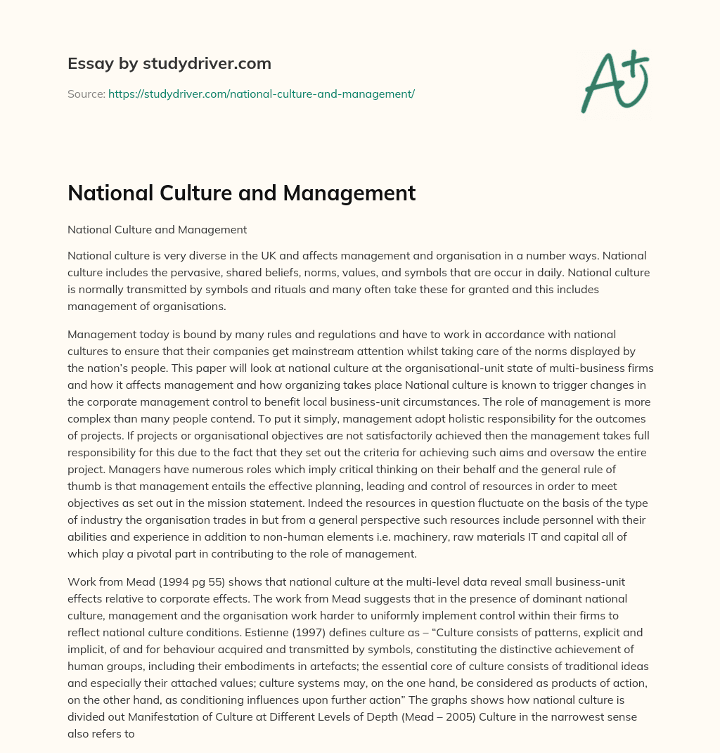 National Culture and Management essay