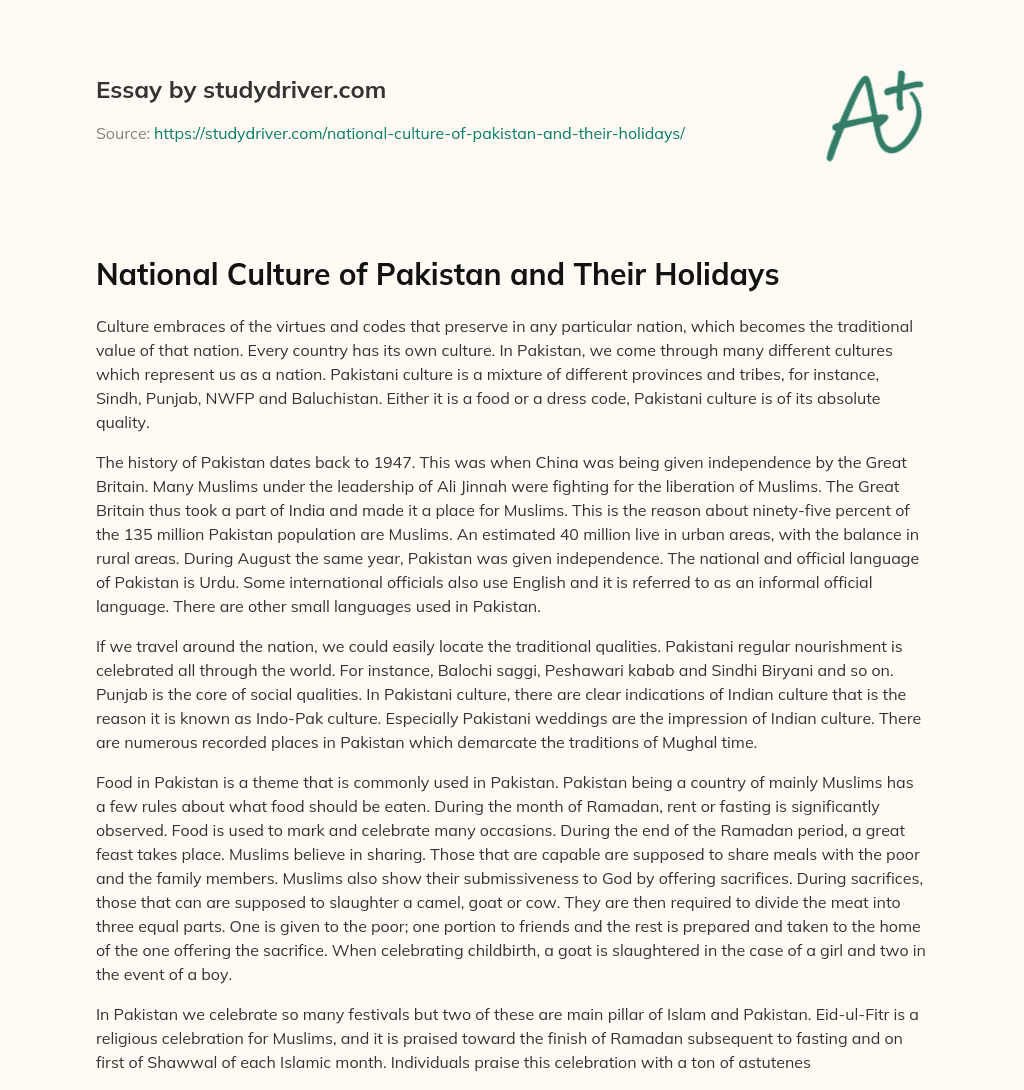 National Culture of Pakistan and their Holidays essay