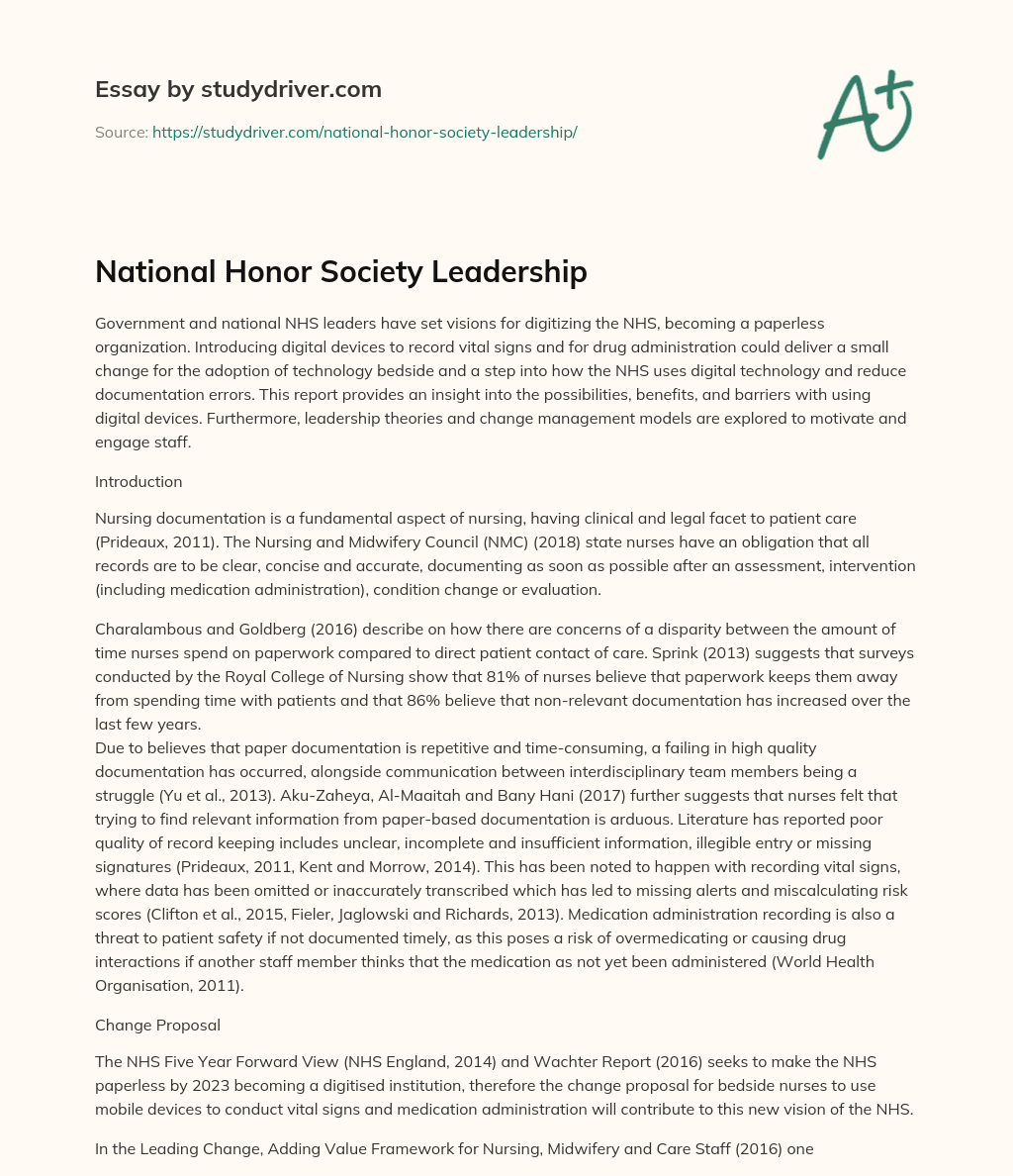National Honor Society Leadership essay