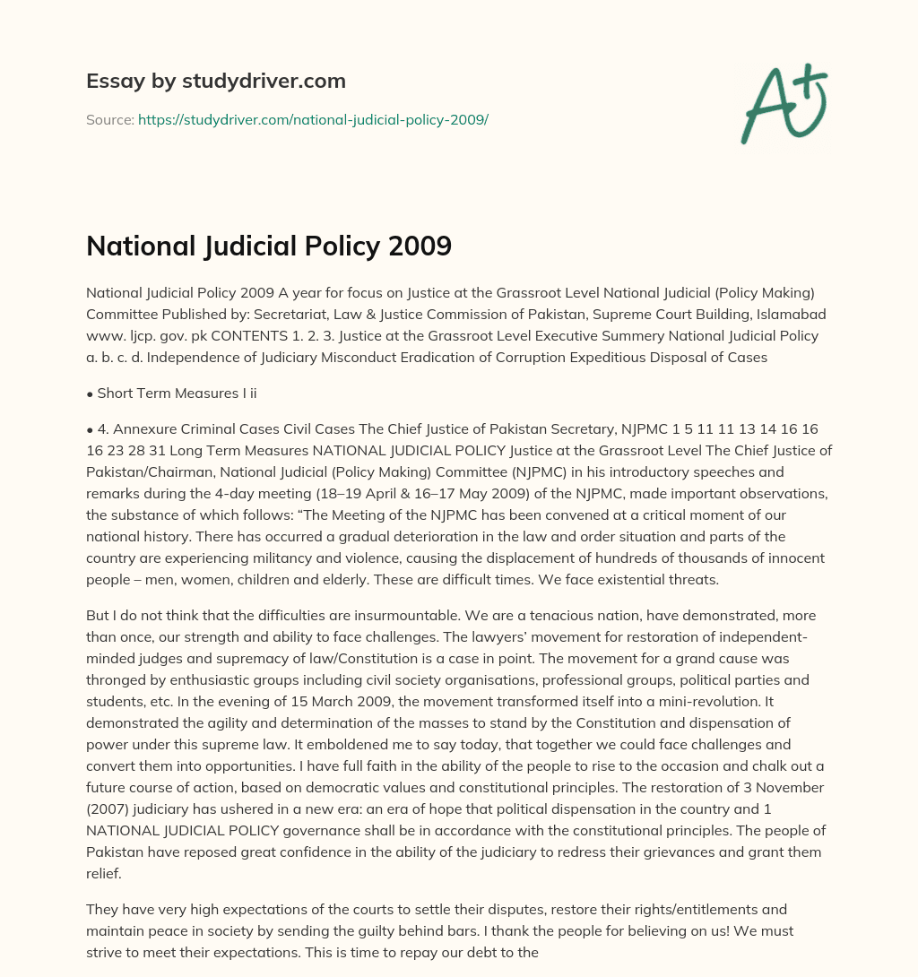 National Judicial Policy 2009 essay