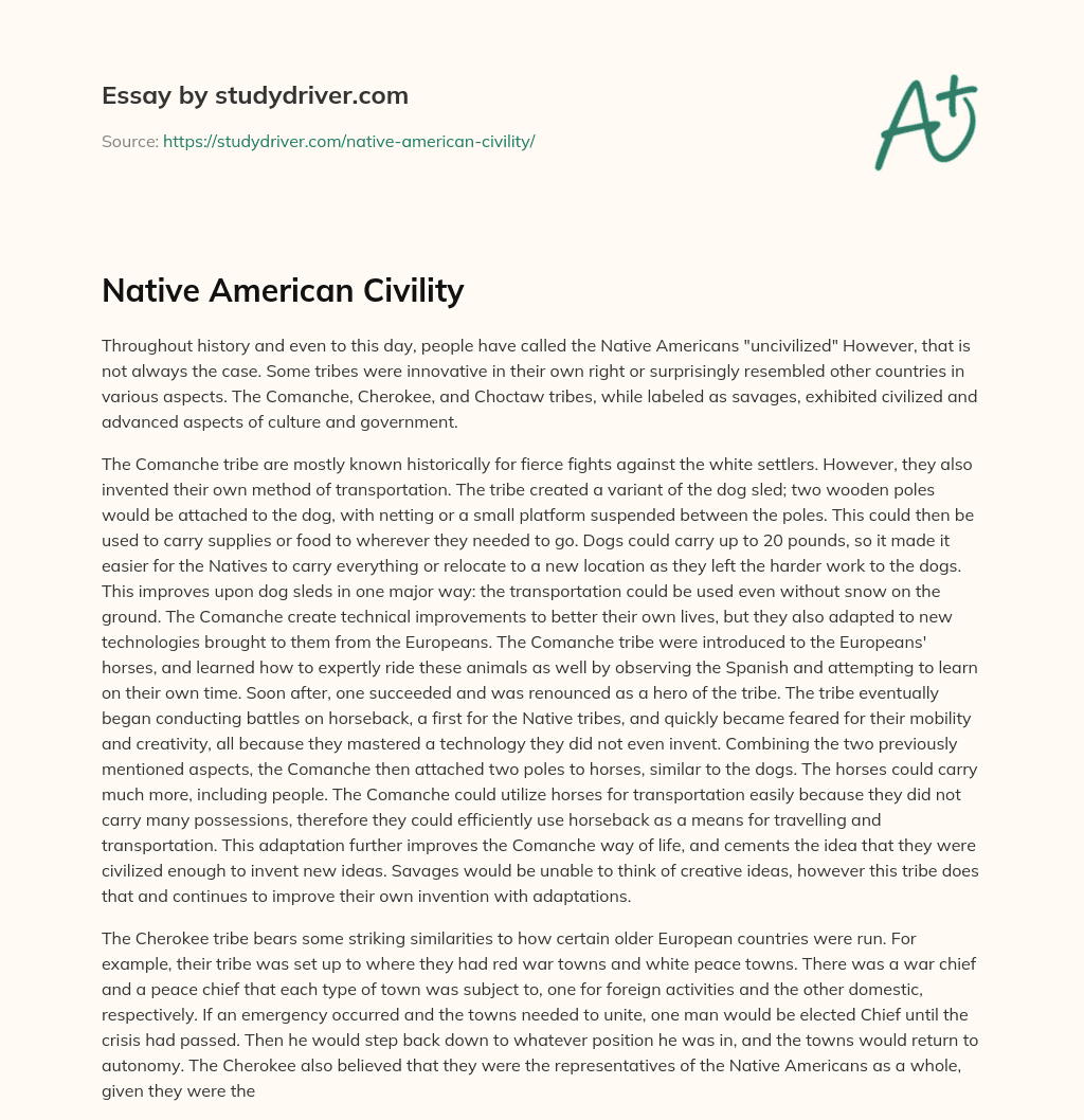 Native American Civility essay