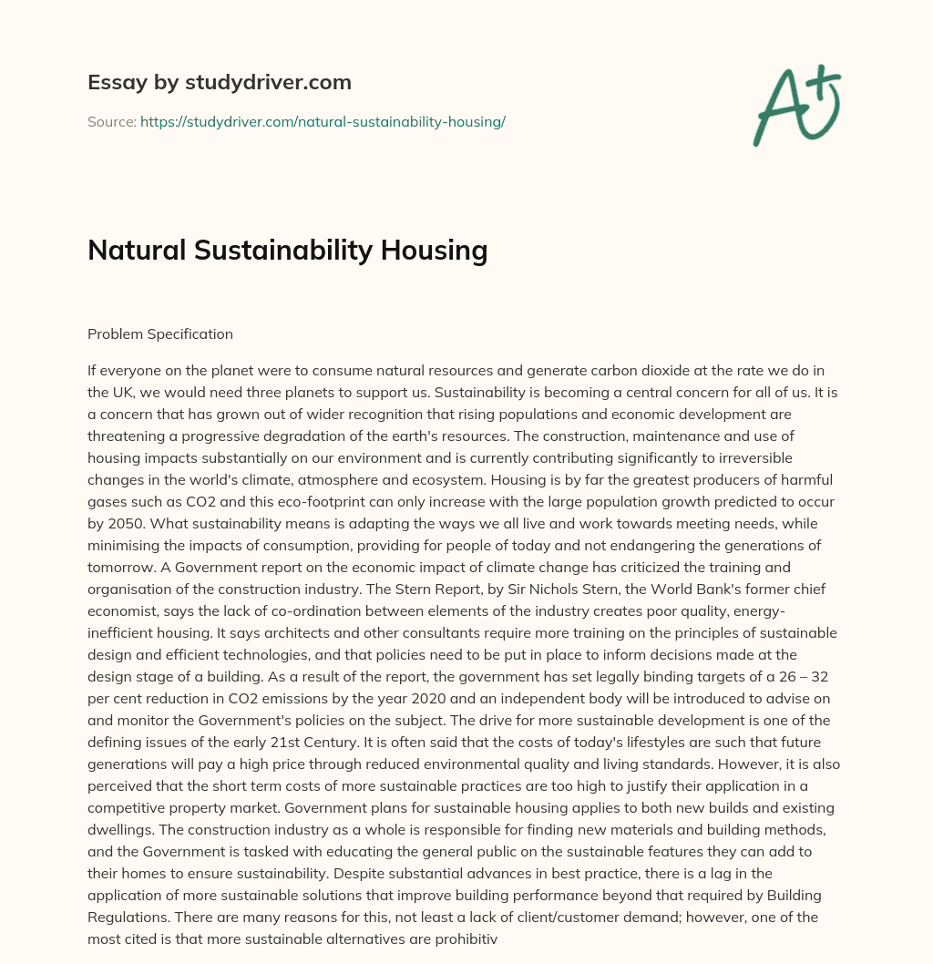Natural Sustainability Housing essay