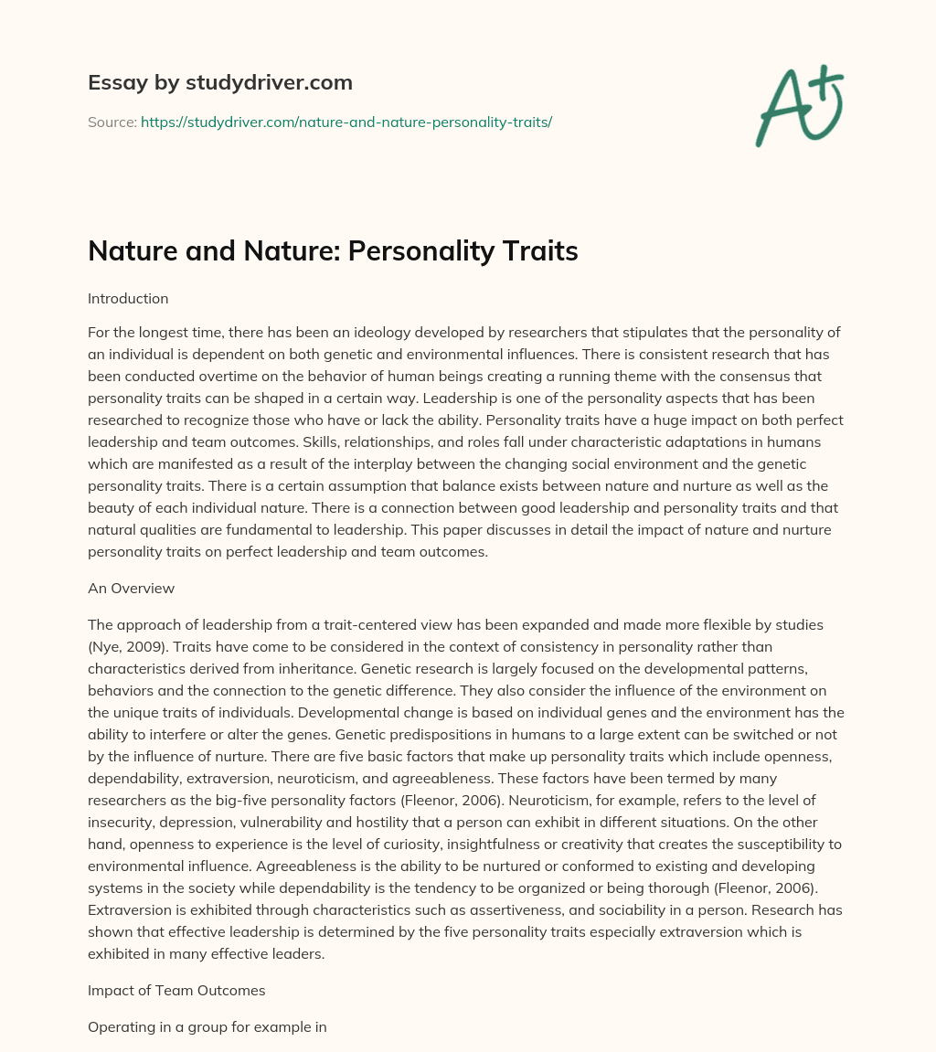 Nature and Nature: Personality Traits essay