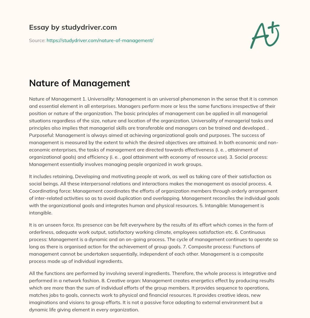 Nature of Management essay
