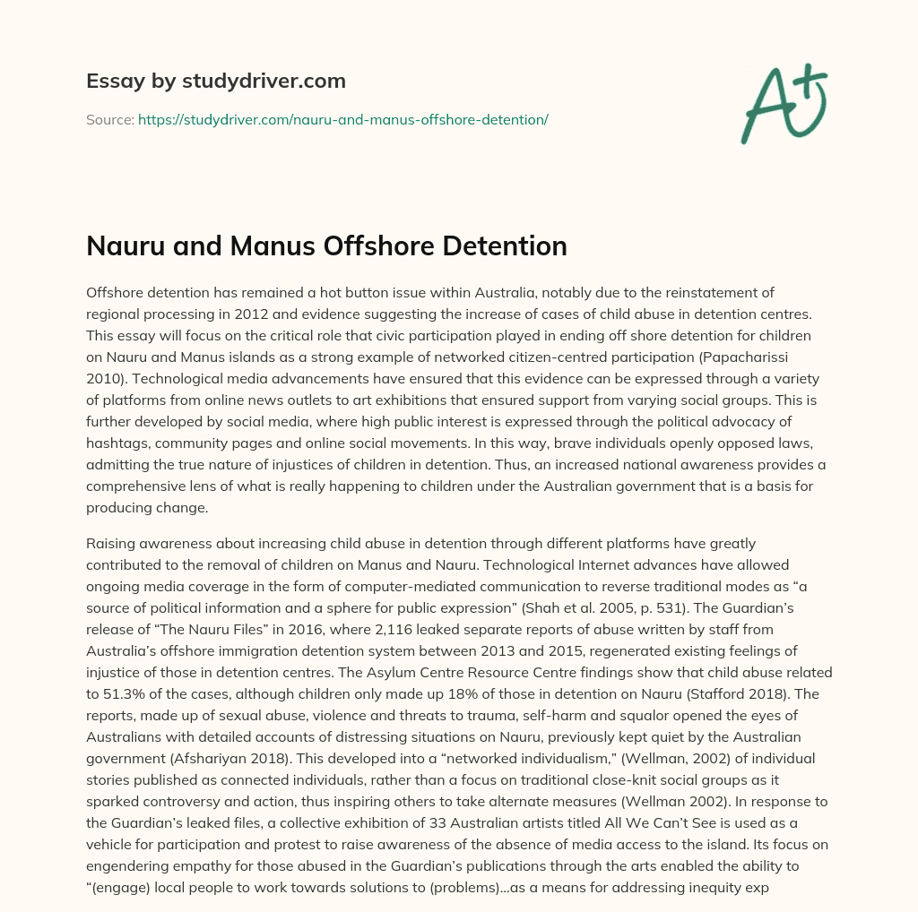 Nauru and Manus Offshore Detention essay