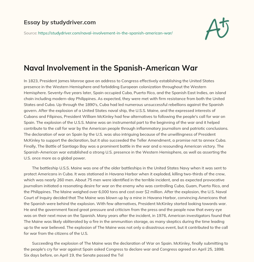 Naval Involvement in the Spanish-American War essay