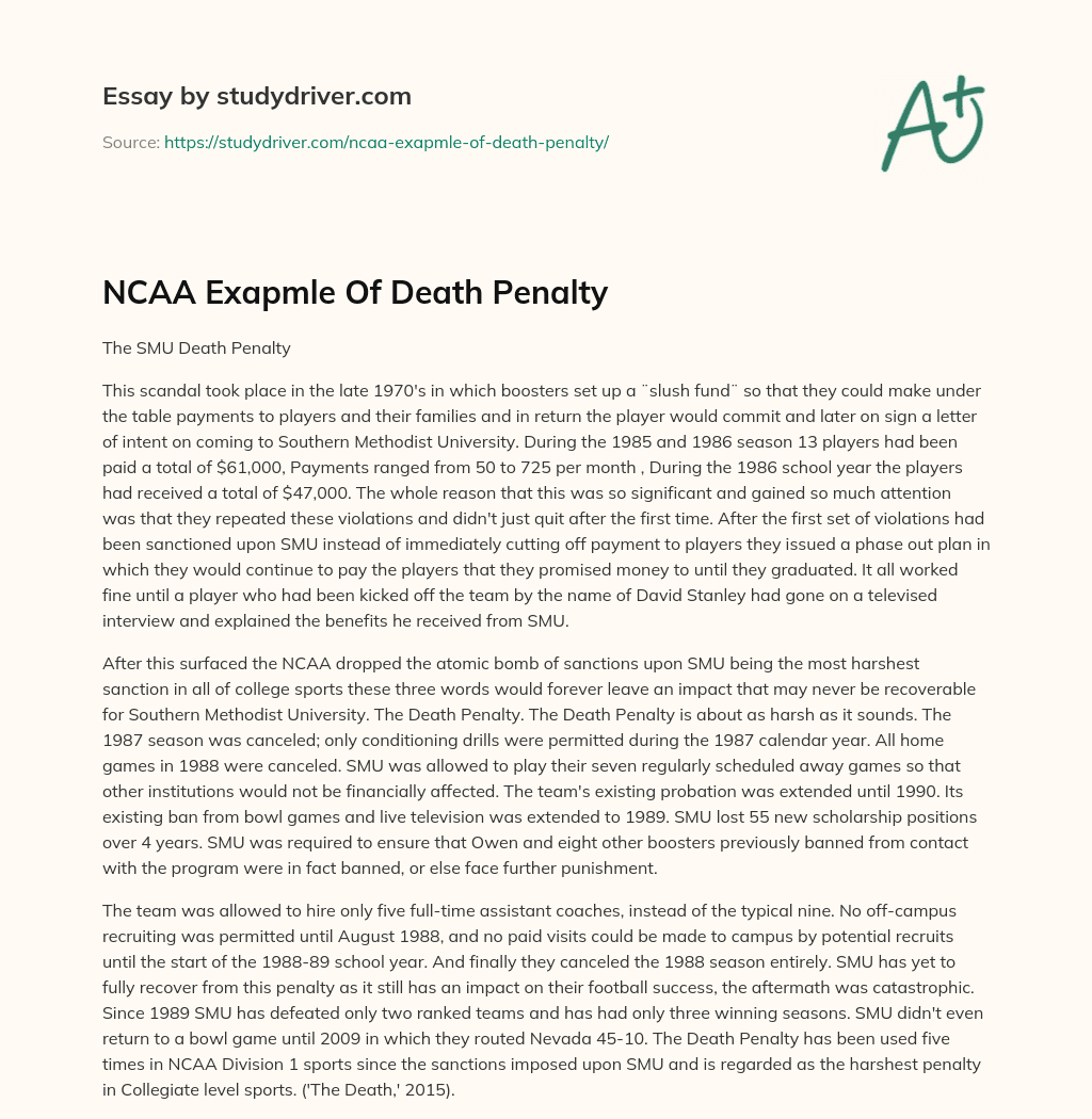 NCAA Exapmle of Death Penalty essay