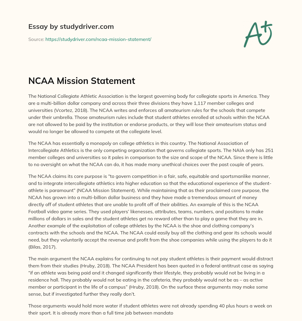 NCAA Mission Statement essay