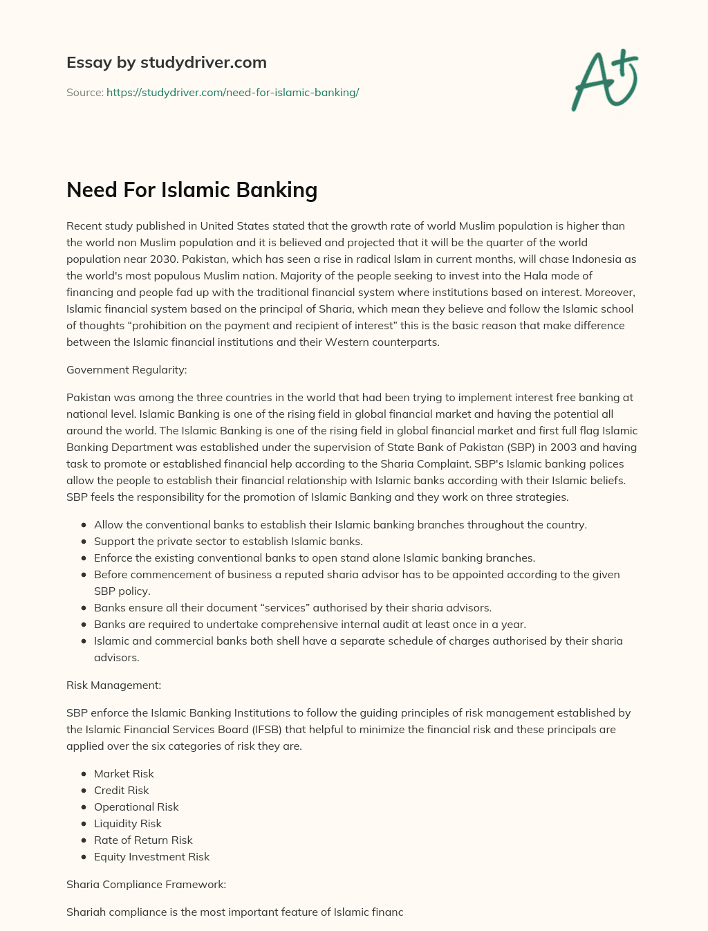 Need for Islamic Banking essay