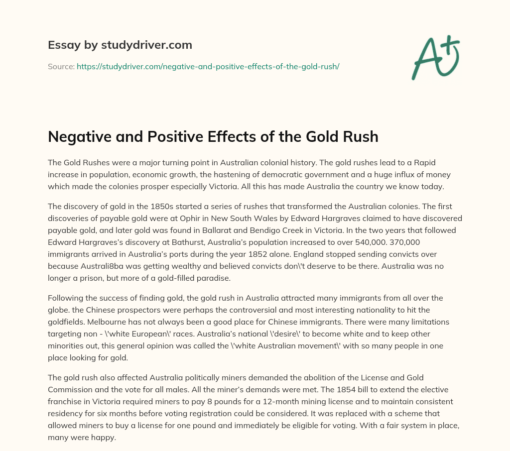 Negative and Positive Effects of the Gold Rush essay