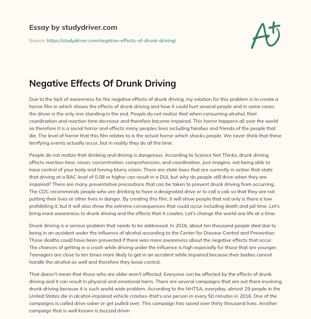 Negative Effects of Drunk Driving essay