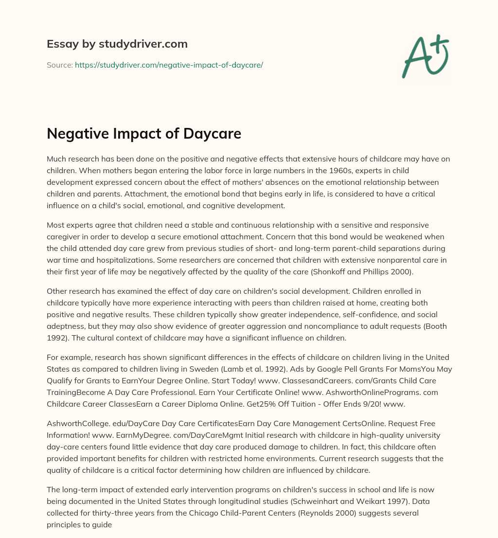 Negative Impact of Daycare essay