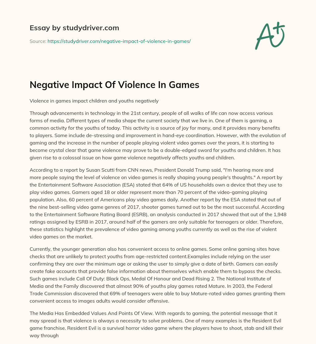 Negative Impact of Violence in Games essay