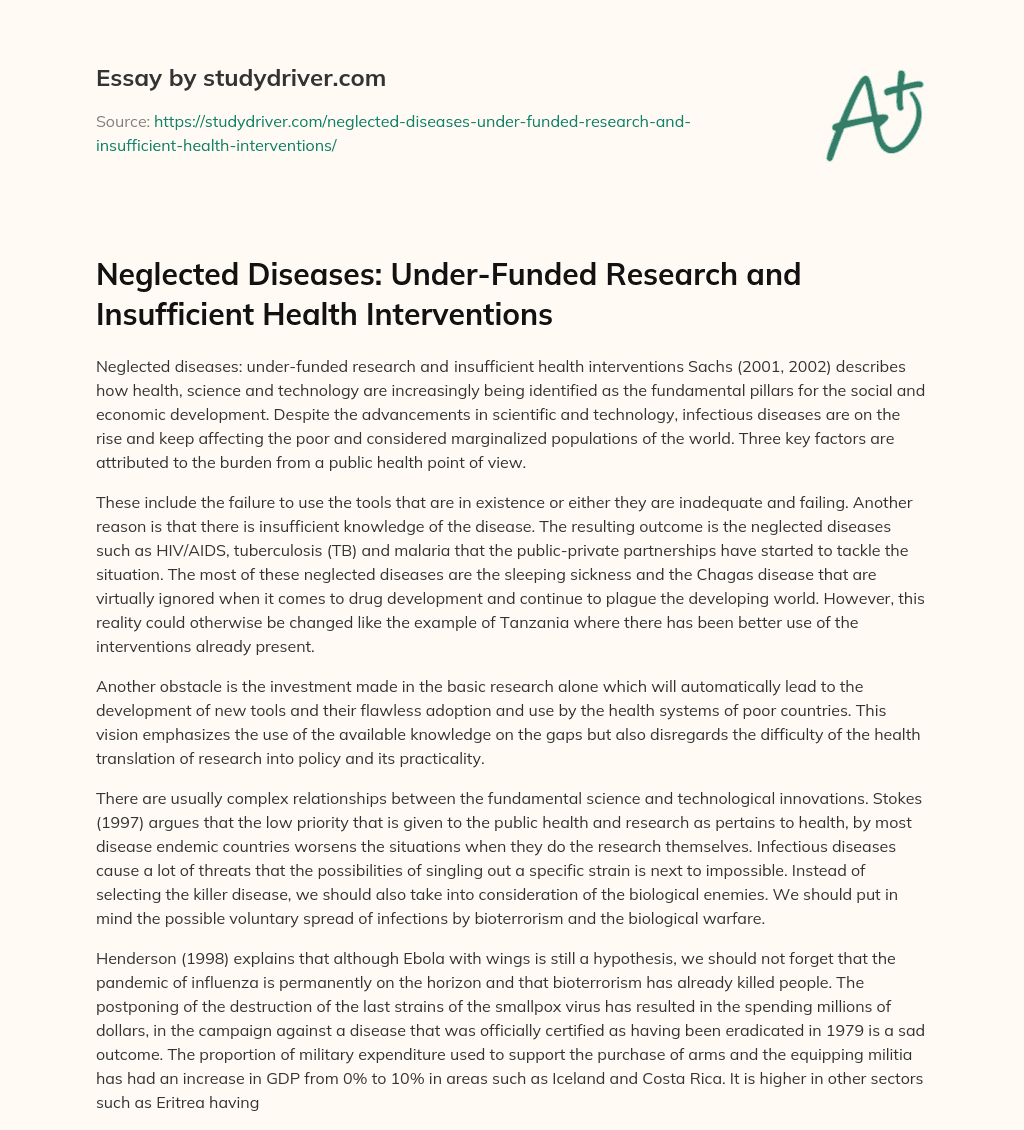 Neglected Diseases: Under-Funded Research and Insufficient Health Interventions essay