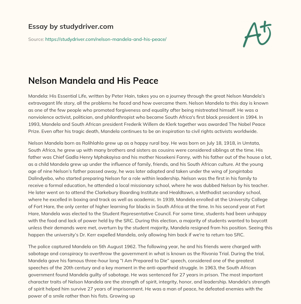 Nelson Mandela and his Peace essay