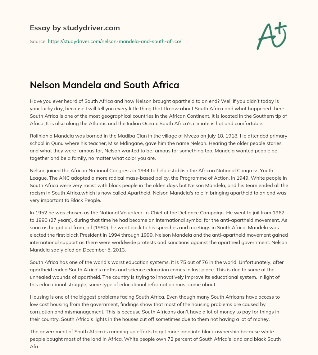 Nelson Mandela and South Africa essay