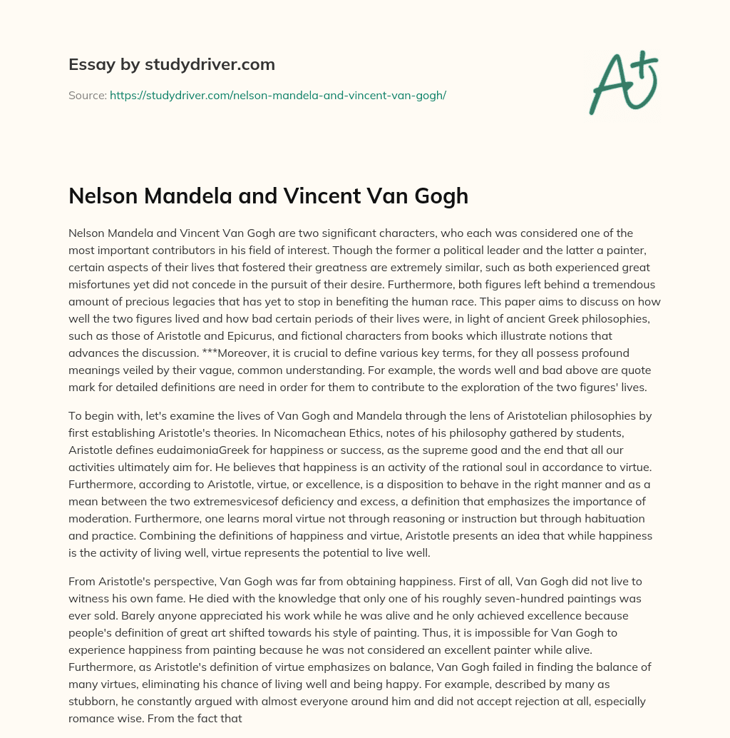Nelson Mandela and Vincent Van Gogh essay