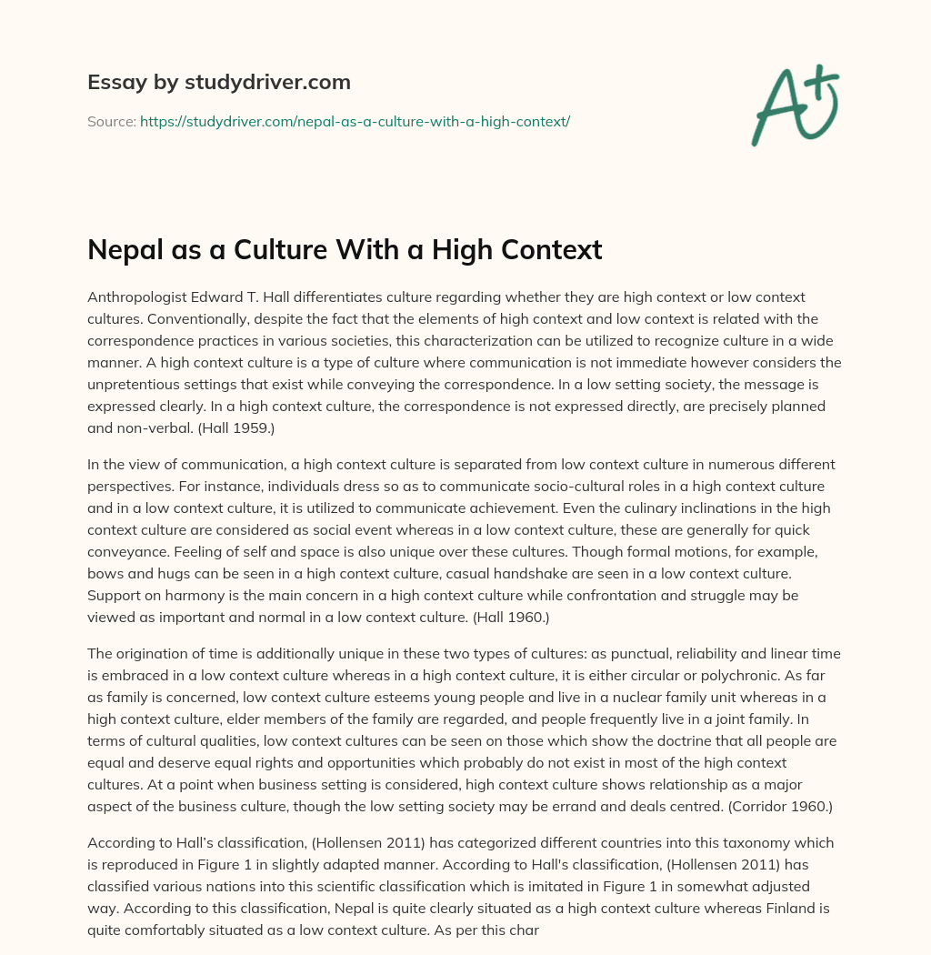 Nepal as a Culture with a High Context essay