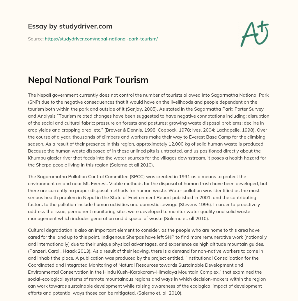 Nepal National Park Tourism essay
