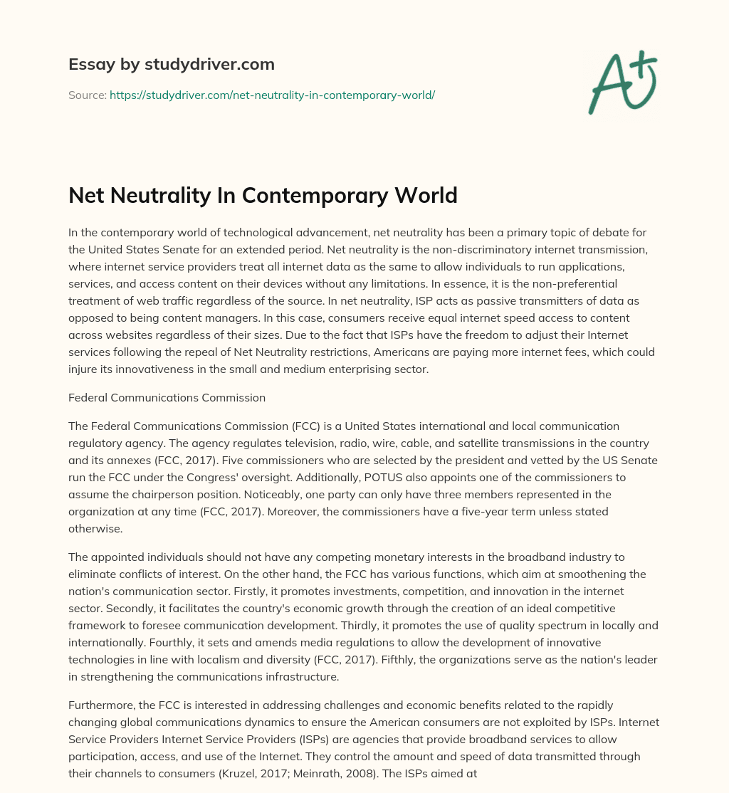 Net Neutrality in Contemporary World essay