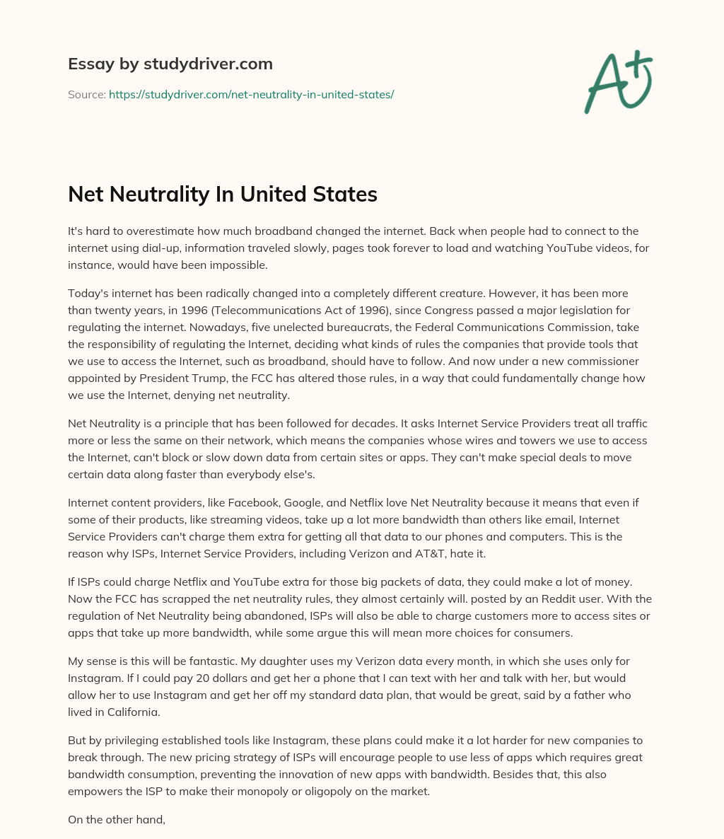 Net Neutrality in United States essay