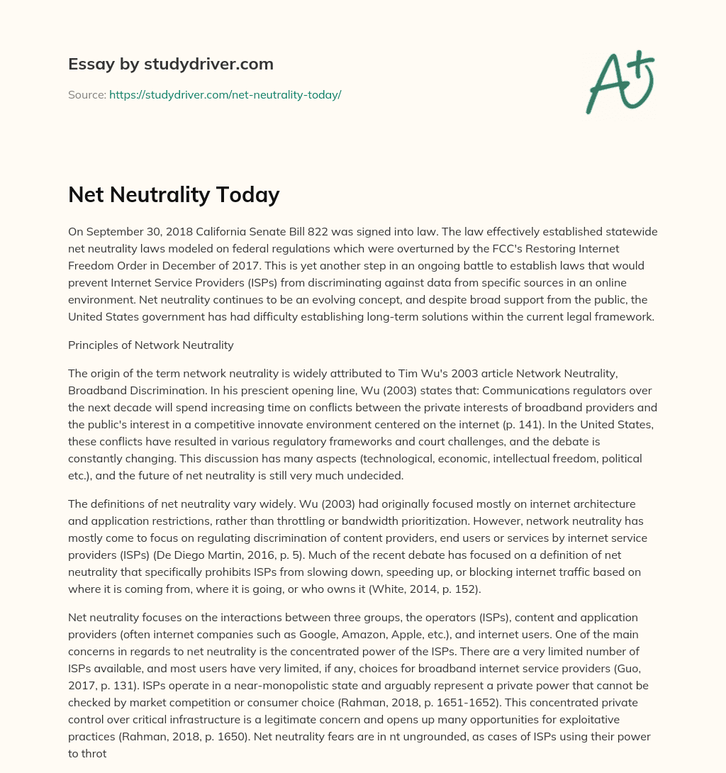 Net Neutrality Today essay