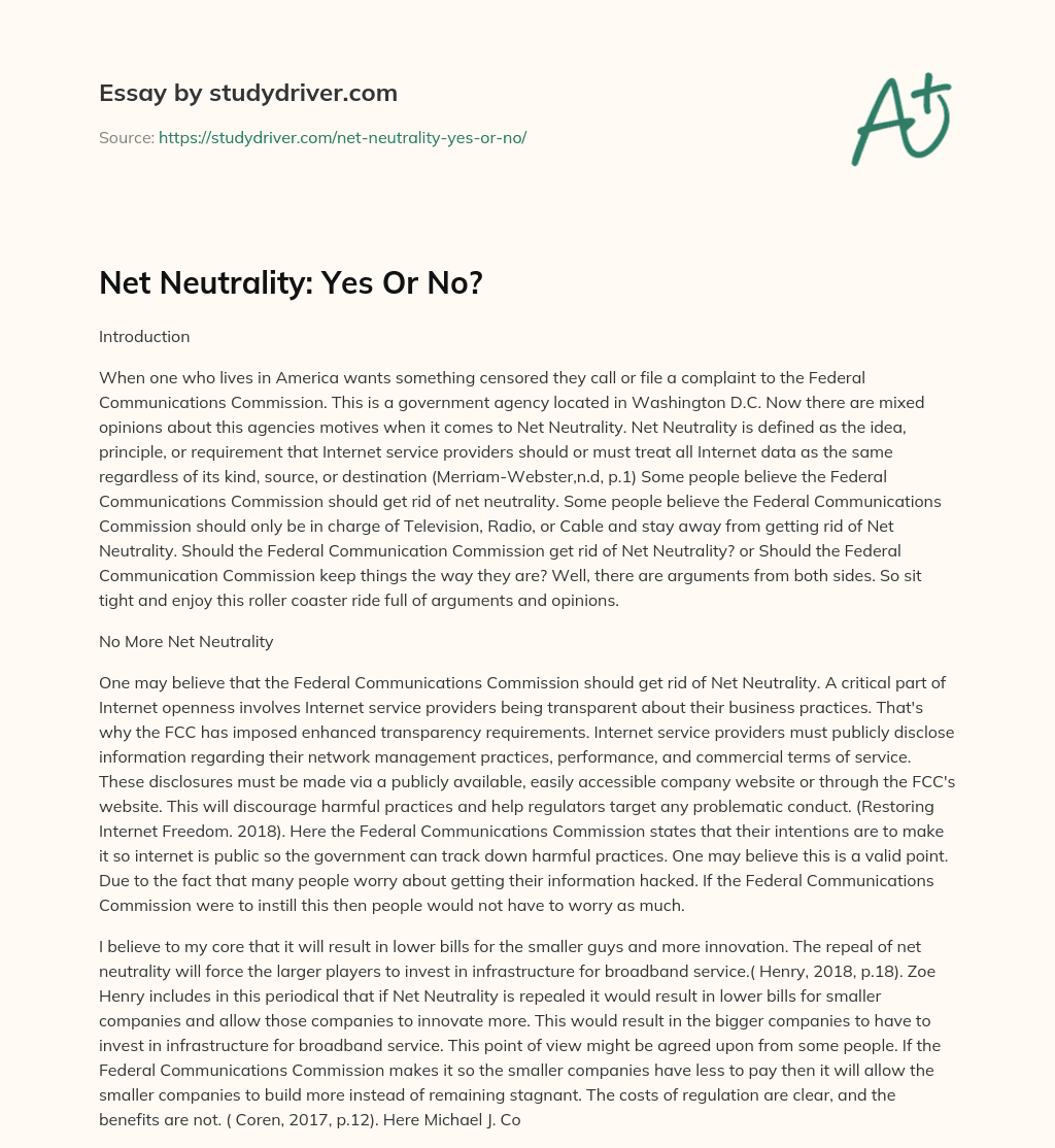 Net Neutrality: Yes or No? essay