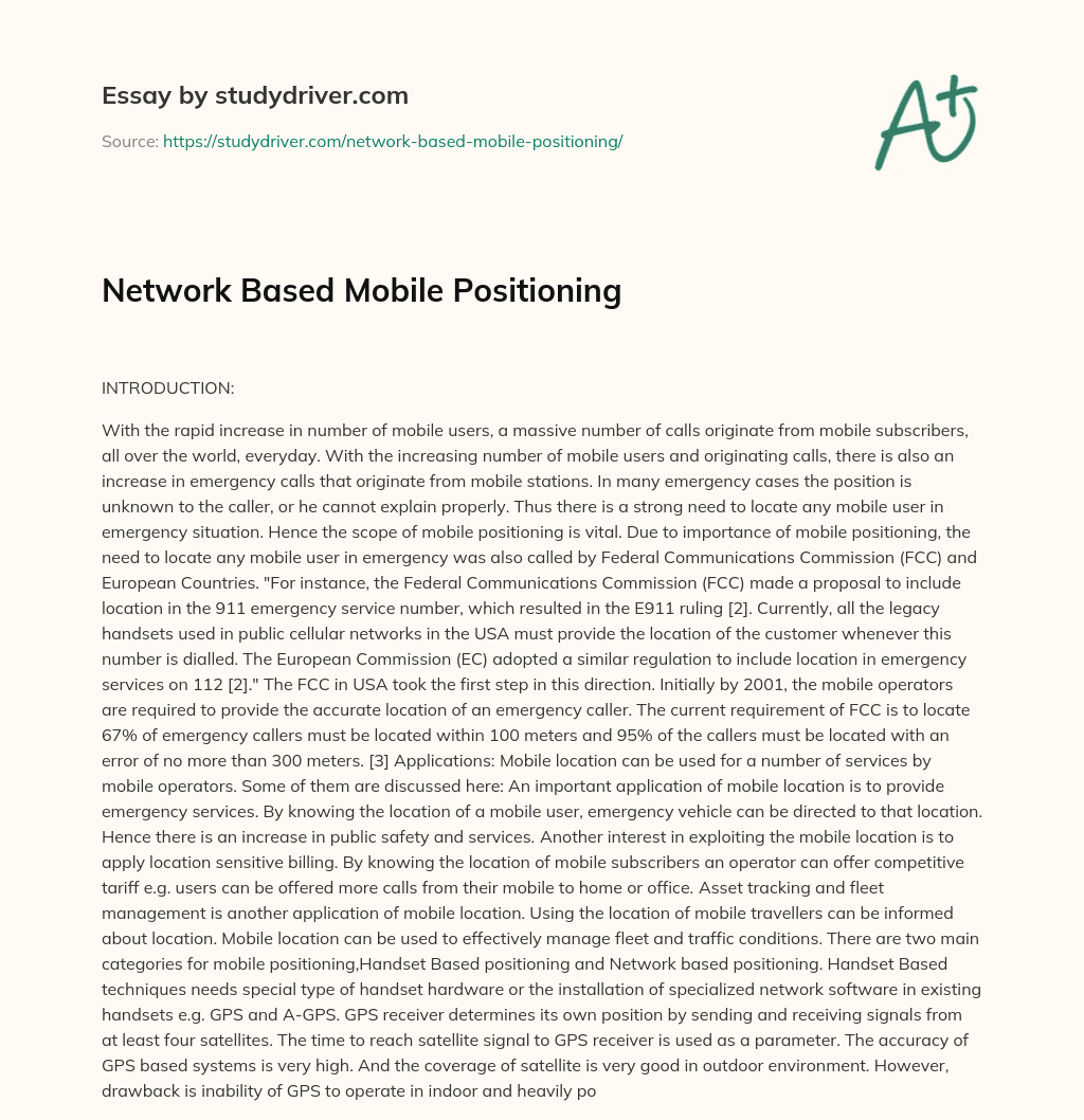 Network Based Mobile Positioning essay