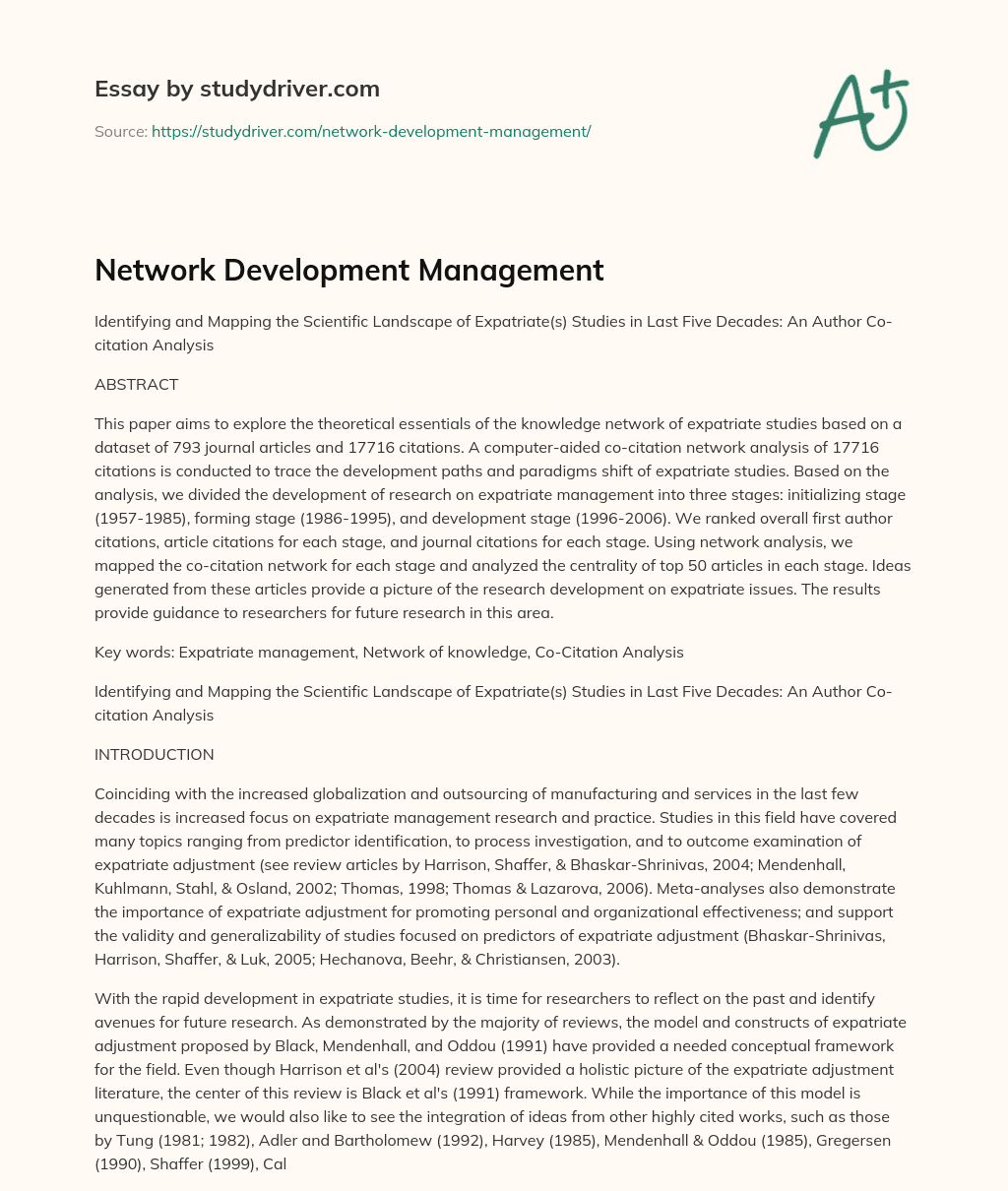 Network Development Management essay