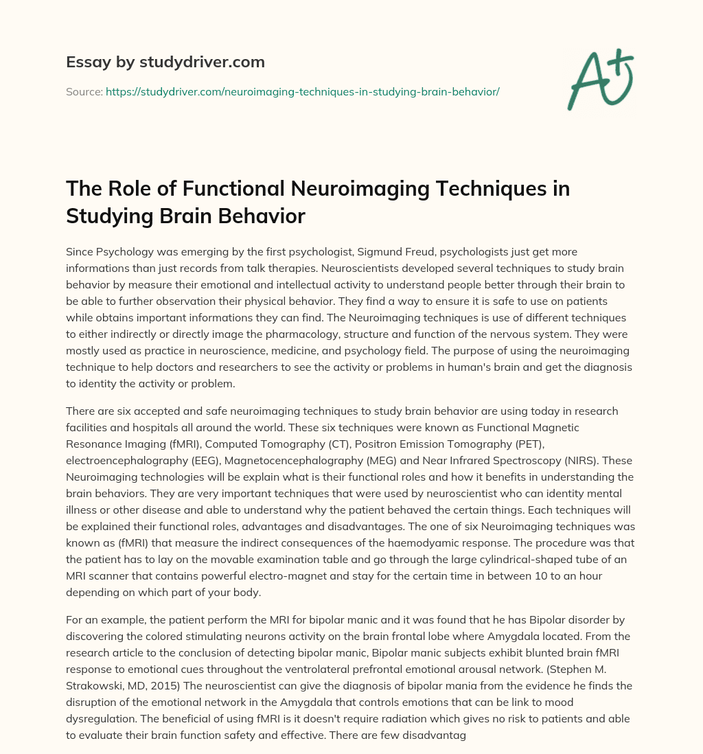 The Role of Functional Neuroimaging Techniques in Studying Brain Behavior essay