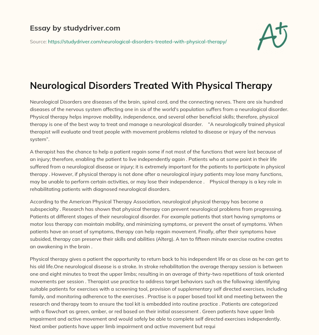 Neurological Disorders Treated with Physical Therapy essay