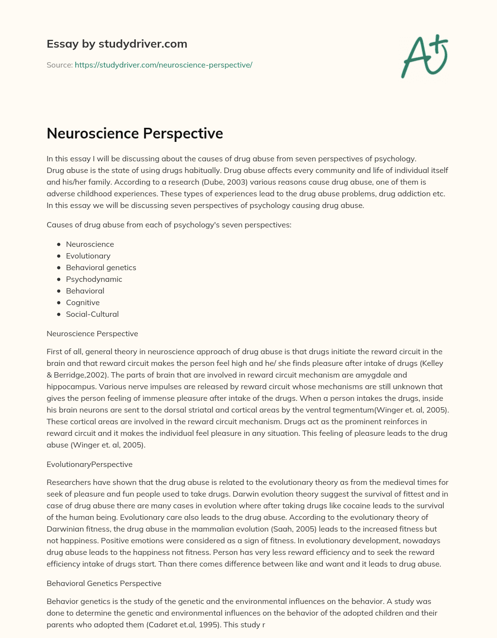 Neuroscience Perspective essay